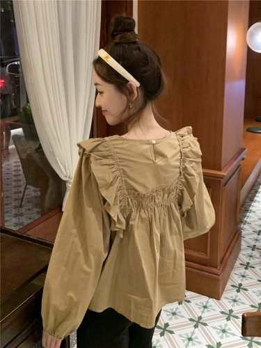 Real shot French high-end ruffled shirt women's autumn new long-sleeved babydoll style top