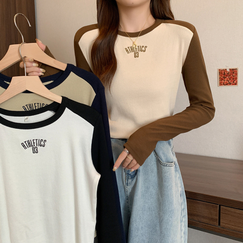 Long-sleeved T-shirt for women, spring and autumn thin new style raglan sleeve bottoming shirt, round neck, plus size women's clothing