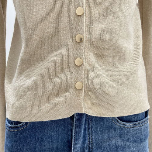 Single-Button Long-Sleeve Knitted Top Women's Autumn 2024 New Slim Fit Elegant Sweater Cardigan Base Top