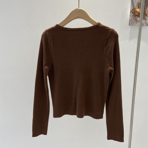 Single-Button Long-Sleeve Knitted Top Women's Autumn 2024 New Slim Fit Elegant Sweater Cardigan Base Top