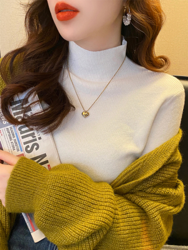 Gentle wind soft waxy half turtleneck knitted bottoming shirt tops for women with fitted inner sweaters new spring and autumn styles