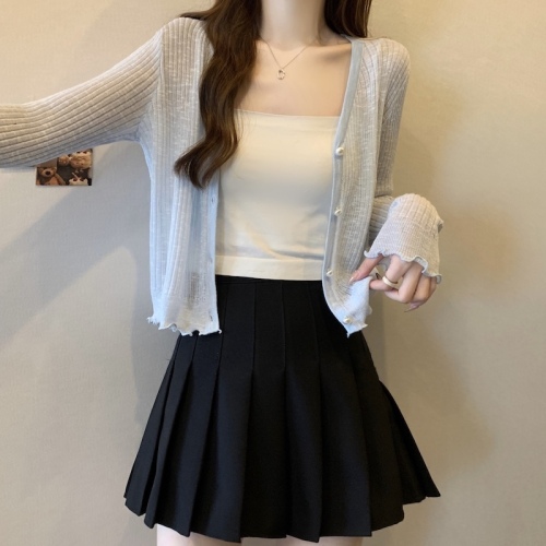 Women's large size ice silk sun protection cardigan with skirt and shawl air-conditioning shirt knitted small jacket