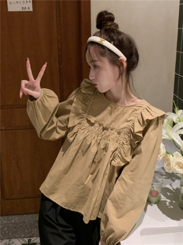 Real shot French high-end ruffled shirt women's autumn new long-sleeved babydoll style top