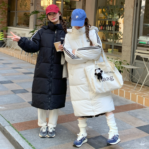 Actual shot of long down cotton coat winter new Korean style loose oversize casual knee-high hooded cotton coat for women