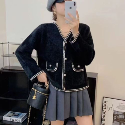 2024 new mink sweater, fragrant and foreign style, versatile new style, temperament knitted cardigan, high-end coat, loose top