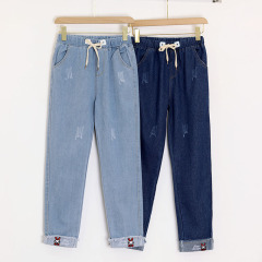 實拍14-15-16歲大童少女裝高初中學生寬鬆直筒牛仔褲春秋長褲子