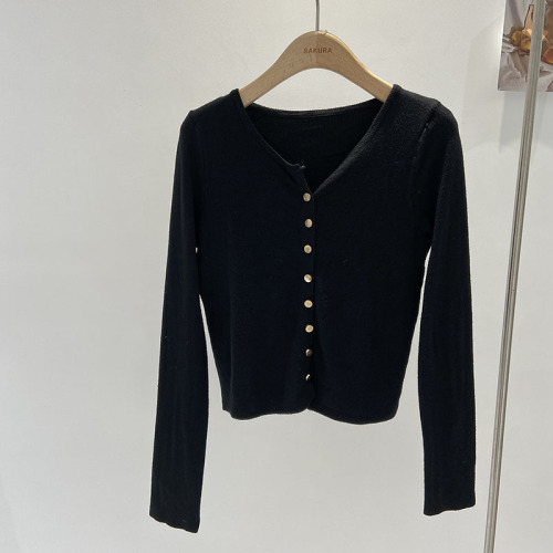 Single-Button Long-Sleeve Knitted Top Women's Autumn 2024 New Slim Fit Elegant Sweater Cardigan Base Top