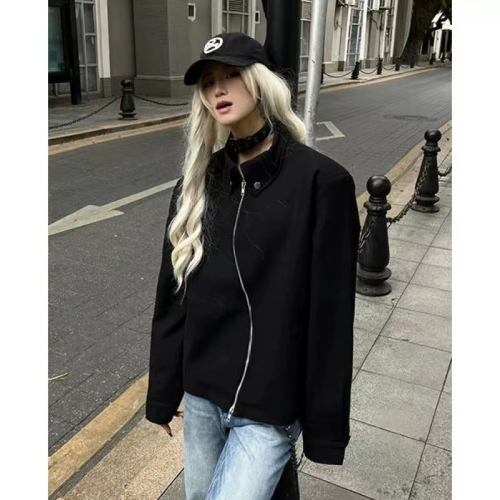 Autumn and winter new style simple heavy industry high-end design metal leather jacket jacket men and women high street tops trend