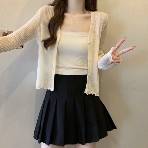 Women's large size ice silk sun protection cardigan with skirt and shawl air-conditioning shirt knitted small jacket