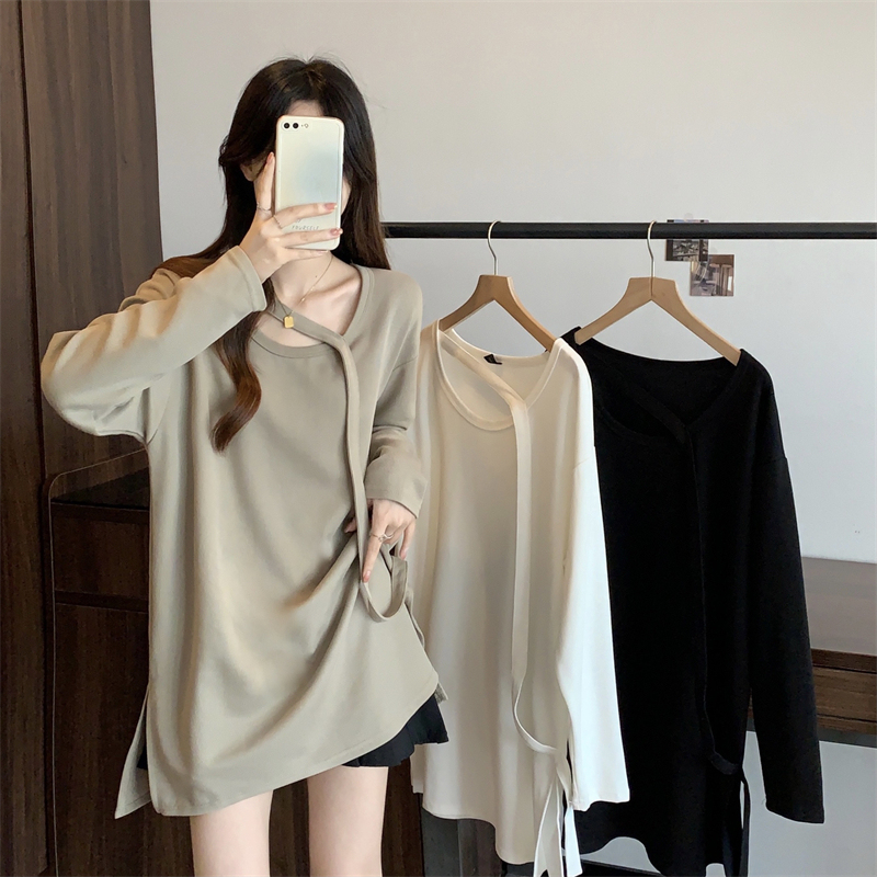 Plus size women's autumn new fashion design V-neck loose flesh-covering T-shirt top