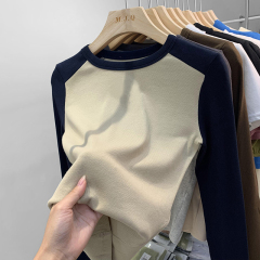 New contrasting color slim fit bottoming shirt with round neck tight top inside