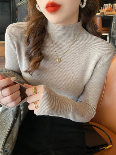 Gentle wind soft waxy half turtleneck knitted bottoming shirt tops for women with fitted inner sweaters new spring and autumn styles