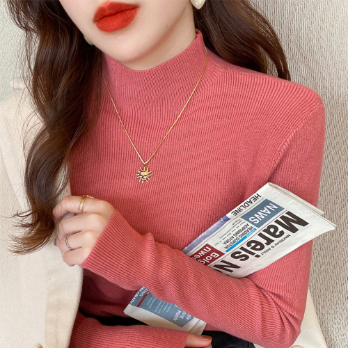 Gentle wind soft waxy half turtleneck knitted bottoming shirt tops for women with fitted inner sweaters new spring and autumn styles