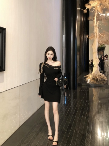 Real shot!  Designed leopard print silk scarf spliced ​​pure desire dress sexy waist-cinching American hot girl bottoming skirt