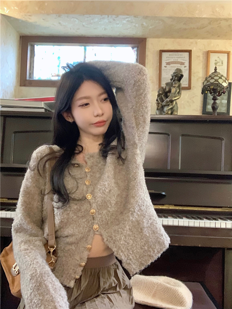 Real shot ~ Large size soft waxy style wool sweater cardigan for women in autumn and winter new style lazy style loose round neck top