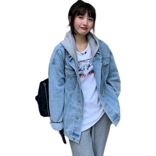 Women's plus size fat M denim jacket loose casual versatile hooded denim jacket