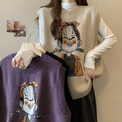 New autumn and winter cartoon pattern loose versatile sweater sweater large size vest vest for women