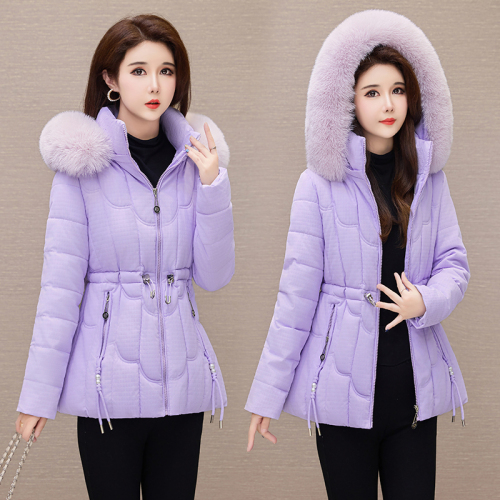 Waist style cotton coat for women, Korean style thickened large size cotton coat, slim and fashionable winter coat, large fur collar cotton jacket, cold-proof clothing