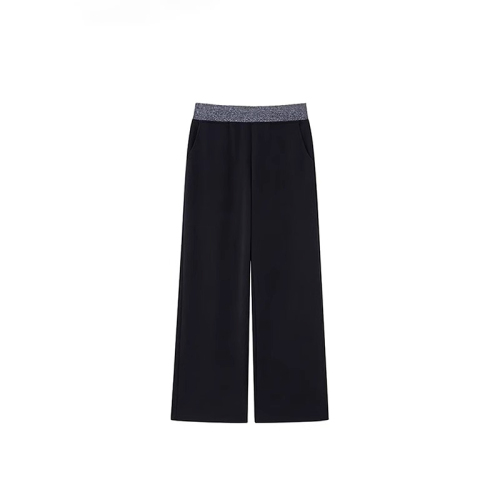 Spot three-dimensional waistband black spliced ​​sports pants for women autumn new high-waisted loose wide-leg floor-length pants