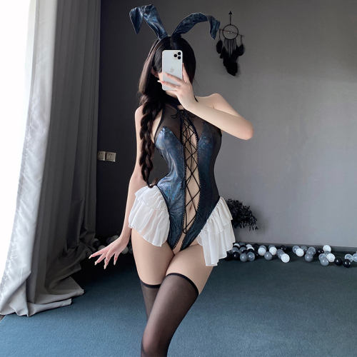 Real shot of sexy crotchless one-piece bunny girl uniform seductive sexy female bunny suit