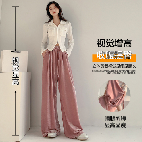 Gold velvet wide-leg pants for women 2024 new style drapey high-end floor mopping pants high waist slim straight velvet pants