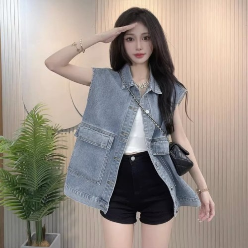 Korean version  spring and summer new denim vest trendy loose and versatile sleeveless outer vest vest for women