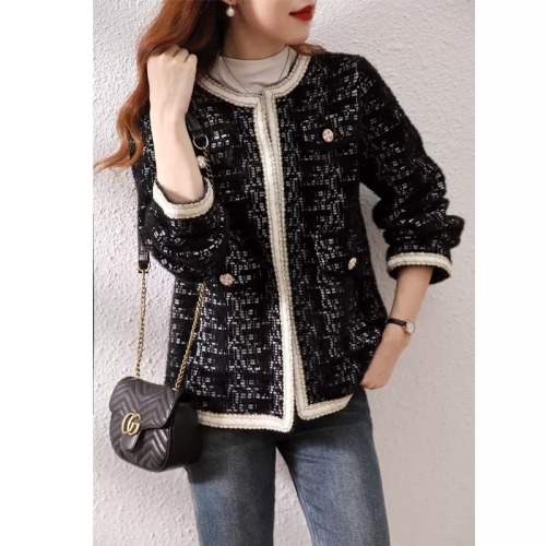 Fat mm small fragrant imitation mink velvet thickened sweater jacket versatile age-reducing spring, autumn and winter knitted cardigan large size women's clothing