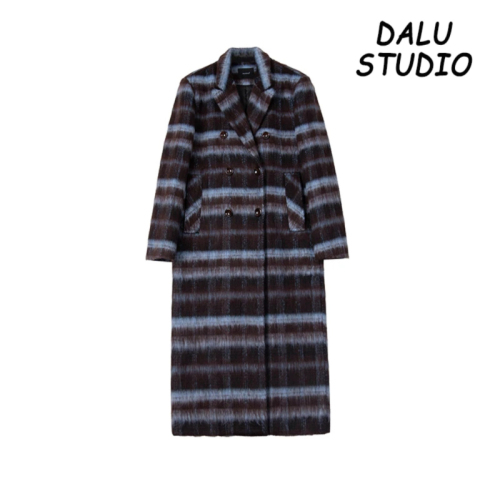 D YANGJUN autumn and winter Korean style over-the-knee retro long loose plaid woolen wool coat for women