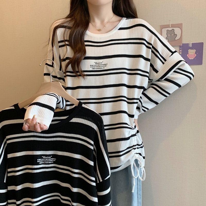 Spot real shot large size long-sleeved sweater for women in autumn fat mm design sense of age-reducing belly-covering slimming top trendy 1582