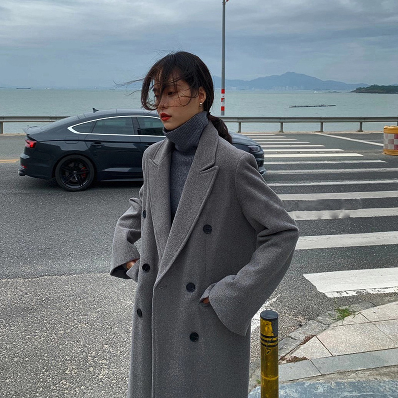 Woolen coat women's mid-length winter new Korean style loose double-breasted suit collar popular woolen coat