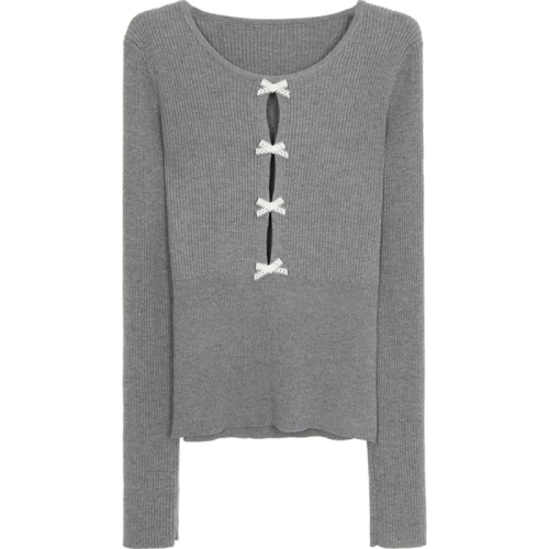 Celebrity Hall Pullover Sweater Women's Autumn and Winter 2024 New Lazy High-Quality Retro Long-Sleeved Gray Hollow Sweater