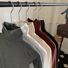 Real shot, real autumn and winter brushed warm turtleneck T-shirt for women, elastic long-sleeved inner top and velvet bottoming shirt