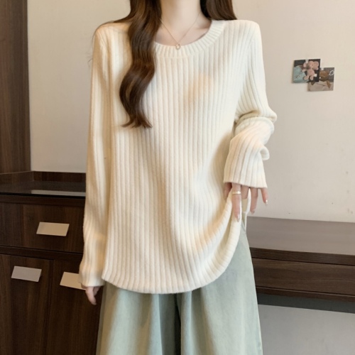 Plus size women's round neck sweater bottoming sweater autumn and winter fat mm loose belly-covering slimming long-sleeved top