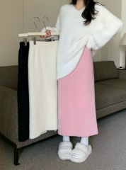 Actual shot~ Thick faux fox fur high-waisted knitted gentle long dress