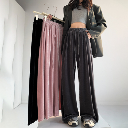 Gold velvet wide-leg pants for women 2024 new style drapey high-end floor mopping pants high waist slim straight velvet pants