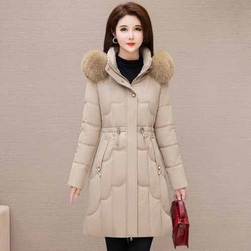 2024 new middle-aged and elderly cotton-padded clothes for mothers, long over-the-knee jackets, thickened slim-fitting large-size cotton-padded clothes with extra fat