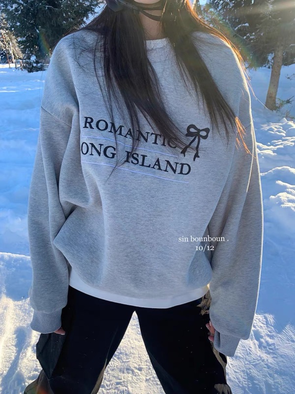 Simple bow embroidered letter printed sweatshirt for women all-match casual American top