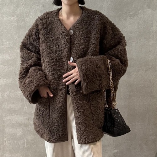 2024 new Korean style high-end lazy style lamb fur one-piece jacket