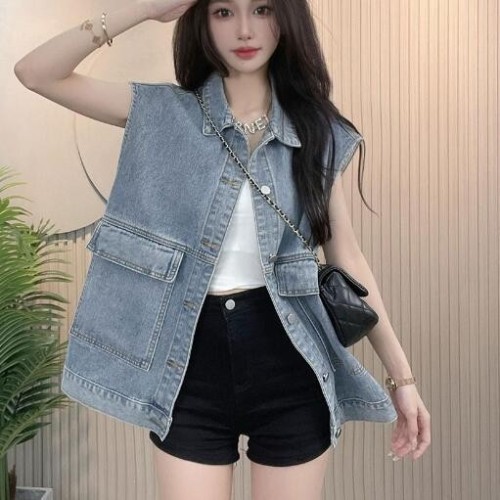 Korean version  spring and summer new denim vest trendy loose and versatile sleeveless outer vest vest for women