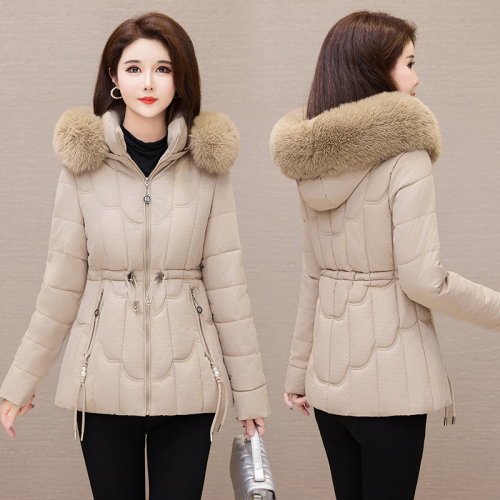 Waist style cotton coat for women, Korean style thickened large size cotton coat, slim and fashionable winter coat, large fur collar cotton jacket, cold-proof clothing