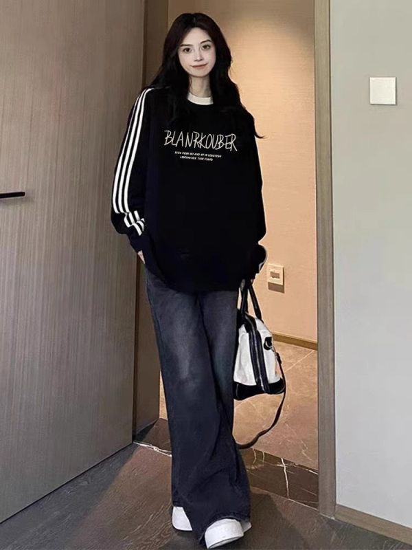 Shimaohua cotton composite milk silk 300g/silver fox velvet 400g side striped sweatshirt