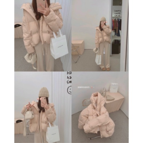 Pink short hooded down cotton coat for women 2024 winter new Korean version small loose student bread coat cotton coat