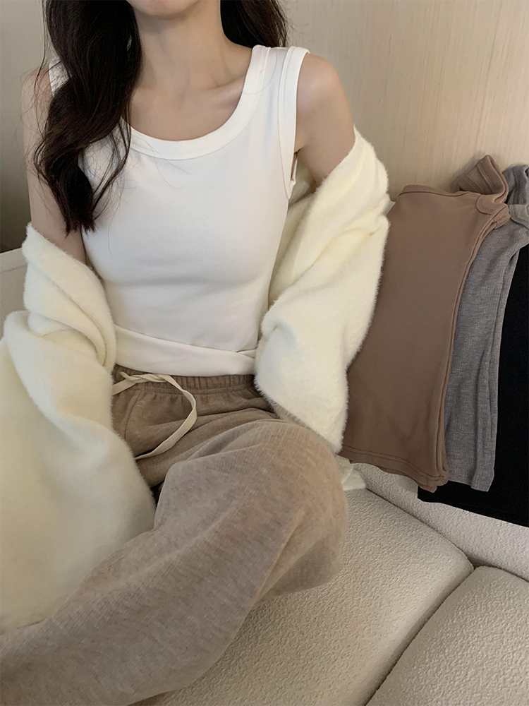 實拍  秋季磨毛保暖背心女秋冬季純色加厚修身百搭打底上衣潮