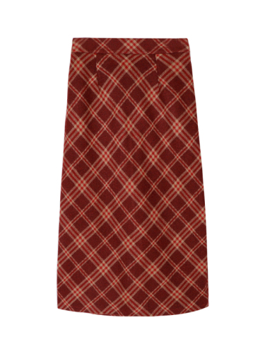 Straight hip-covering woolen skirt mid-length autumn and winter A-line American retro red plaid skirt for women