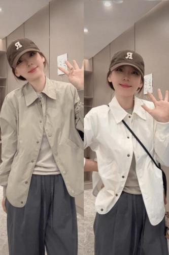 2024 new style petite fashionable shirt-style jacket for women early autumn casual and versatile outer wear short top