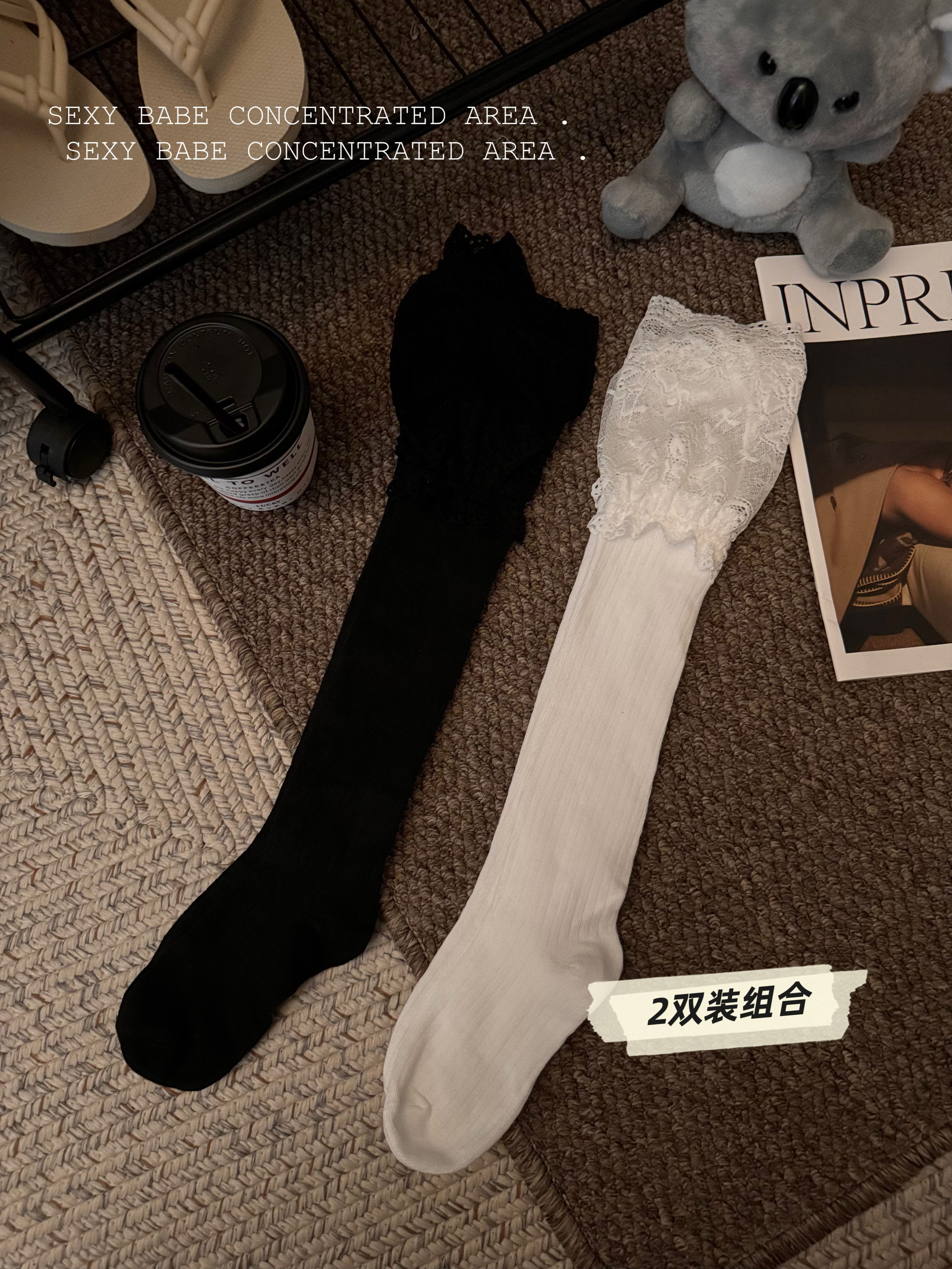 Real shot of over-the-knee socks for women in spring, autumn and winter, over-the-knee thigh-high socks, long socks, non-slip, 2 pairs