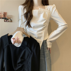 Plus size women's autumn new fashion personalized design slim slim long-sleeved tops