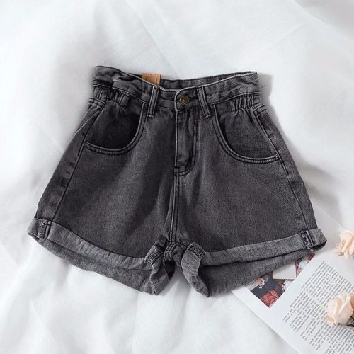 Hong Kong chic retro high-waisted loose wide-leg pants for women, versatile curled denim shorts, casual hot pants