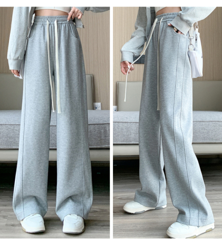 White wide-leg pants for women in spring, autumn and winter, loose and drapey banana pants, floor-length casual pants, high street sports pants, trendy