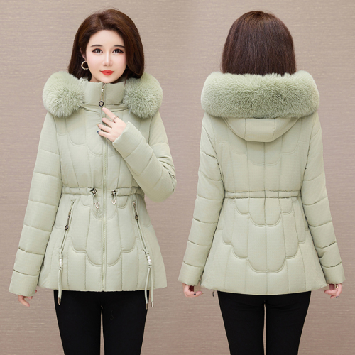 Waist style cotton coat for women, Korean style thickened large size cotton coat, slim and fashionable winter coat, large fur collar cotton jacket, cold-proof clothing